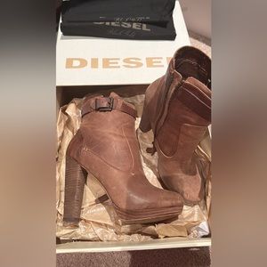 Diesel brown heeled leather booties